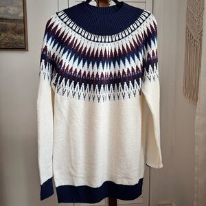 Long-Sleeve Tunic Sweater with Fair-Isle Pattern